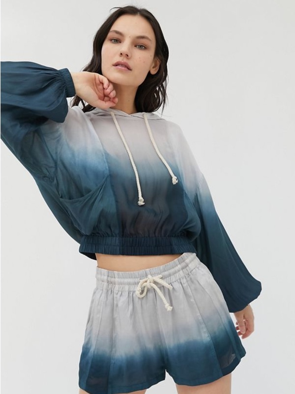 Out From Under Dip Dye Ombre Drawstring Cropped Drawstring Hoodie